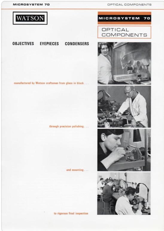 A white and orange brochure with people working in a lab
Description automatically generated
